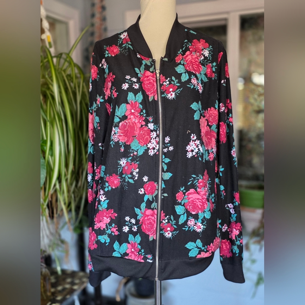 Floral Bomber Jacket - Black and Pink